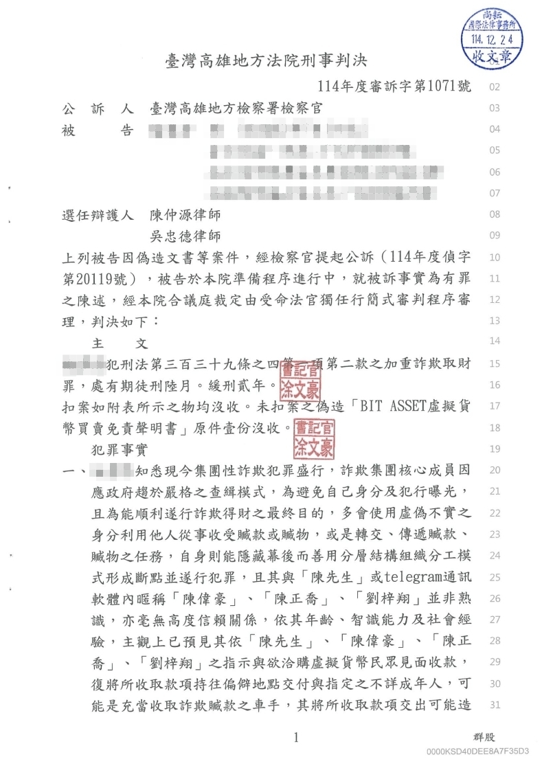 偽造文書 緩刑（已塗黑當事人資訊）